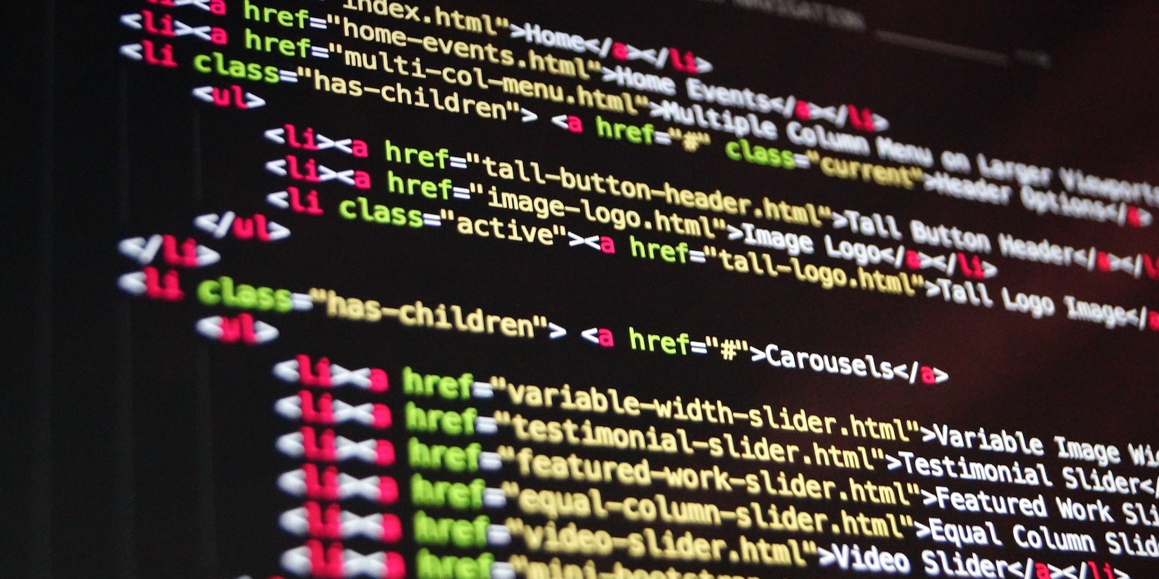 A screenshot of HTML code